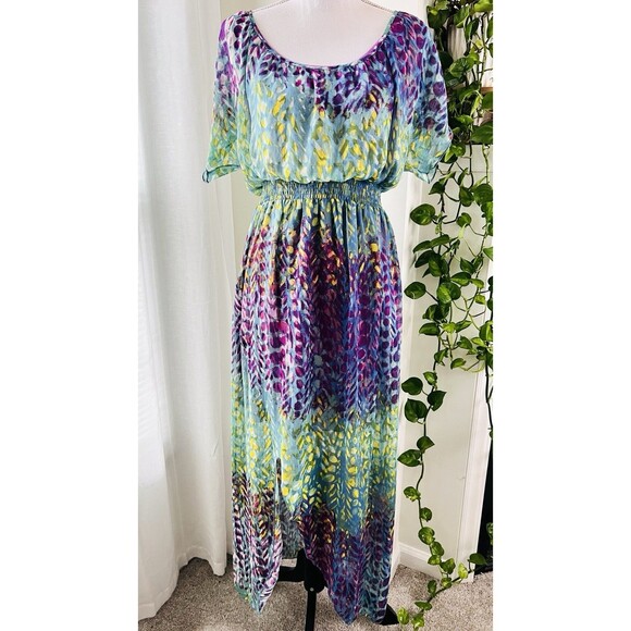 Cato Colorful Floral Tropical Chiffon Maxi Dress. Off the Shoulders. Size 6. EUC - Picture 2 of 12